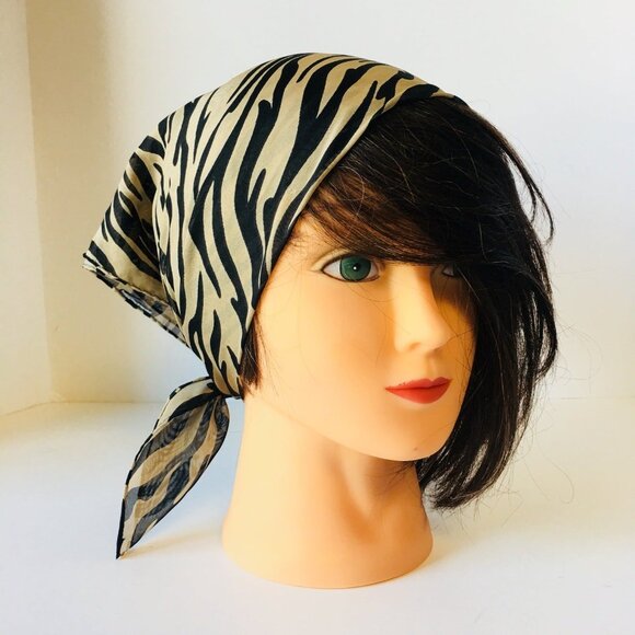 Vintage Scarf Zebra Animal Print Square Headwear Accessory, Fundraiser for Susta - Picture 2 of 4